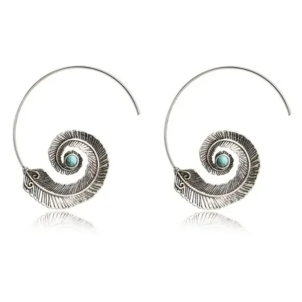 Hoop Earrings Boho Silver Turquoise NWT 💙 - Picture 4 of 6